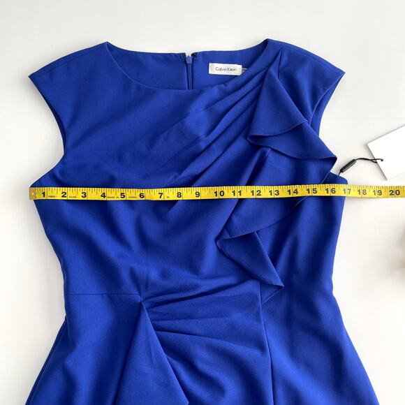 NWT Calvin Klein Sheath Ruffles Dress Size 6 Royal Blue - Picture 14 of 16